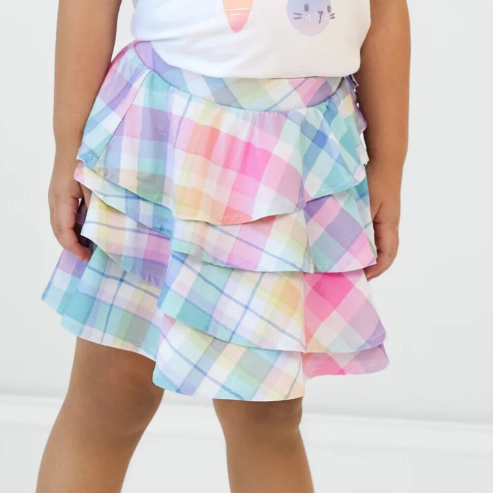 Pink Pastel Plaid Ruffle Skort - 4T